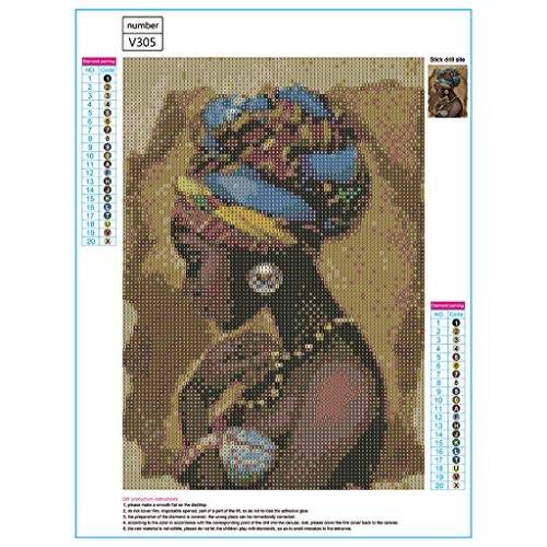 Dressin DIY 5D Diamond Painting Kit,Full Diamond Embroidery African Woman Rhinestone Cross Stitch Arts Craft Supply s Home Wall Decor