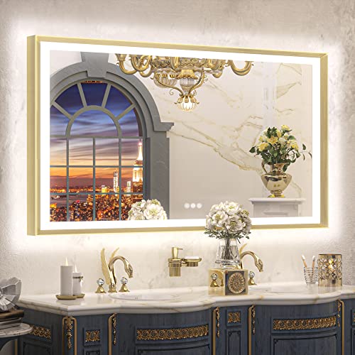 TETOTE LED Bathroom Mirror Lights Gold Frame