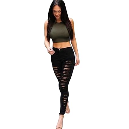 FORH Damen Skinny Röhrenjeans Jeanshose zerrissene Denim Jeans high Waisted Straight Leg Jeans Dünn Strecken Jeans Slim fit B