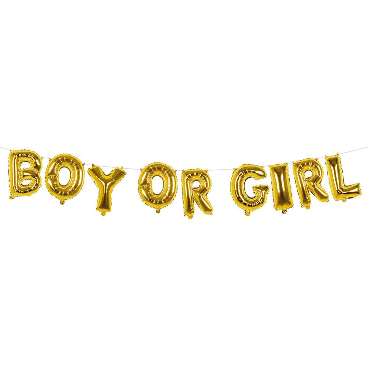 Boland 53255 Foil Balloon Garland Boy or Girl, Length 4 Metres, Gold, Birth, Baby Shower, Hanging Decoration, Decoration
