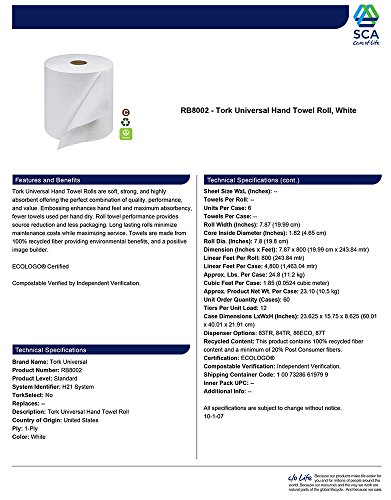 image for Tork Universal RB8002 Hardwound Paper Roll Towel, 1-Ply, 7.87