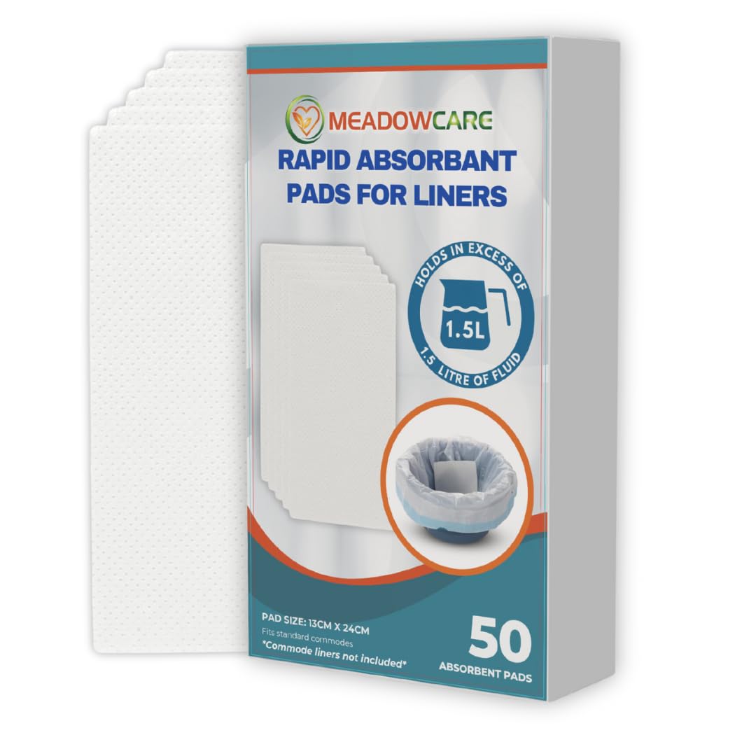 Meadowcare Commode Absorbent Pads | Pack of 50 Super Absorbent Pad for Commode Liners and Portable Toilets | Absorbs Over 1 Litre of Liquid – Pads Only