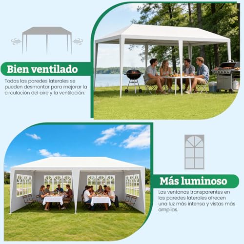 KOZFULE Toldo 3x6 m Carpas para Exteriores con Paredes Jardín Carpa-Contiene 50 Globos, Plegable Toldo para Playa Carpa Toldo para Auto, Ideal para Jardines y Exteriores y Boda y Fiesta