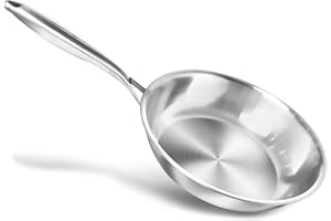 HOUSLUX Frying Pan Stainless Steel Uncoated Induction Compatible Durable Stainless Steel Handles Easy Cleaning for All Hobs