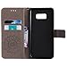 A-slim Galaxy S8 Wallet Case, Totem Sun Floral Flower Pattern Embossed PU Leather Magnetic Flip Cover Card Holders & Hand Strap Wallet Purse Case for Samsung Galaxy S8 - Gray
