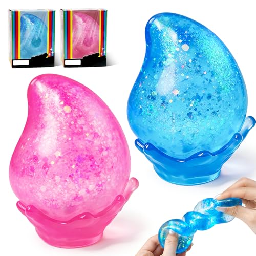 MSYTIFOG 2 Pcs Stress Balls, Water Drop Squishies Squeeze Toys, Stress Relief Fidget Sensory Toy for Kids with Autism, Nice Stress Cube-Drop Gifts for Anxiety Relief Office Easter Birthday (Blue&Pink)