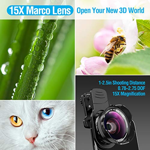 image for Proyou Phone Camera Lens Kit 2 in 1 Pro Camera Lens Kit 15X Macro 5K H