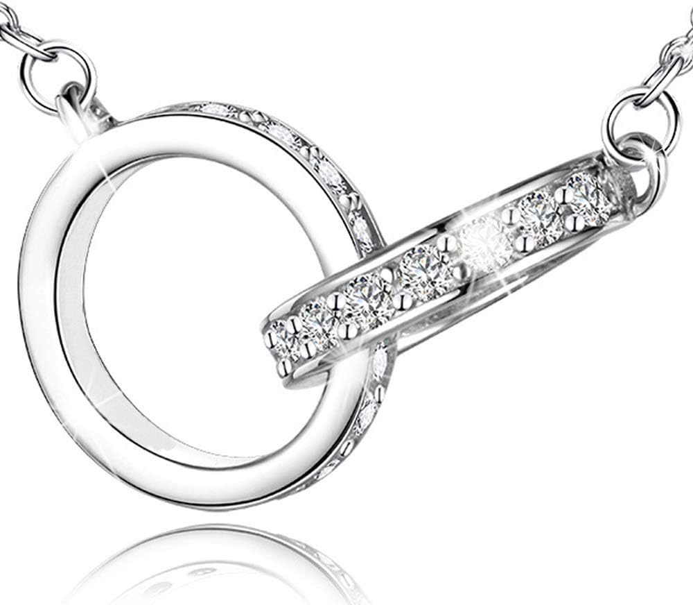 Ring Necklace for Women 925 Sterling Silver Necklace Mobius Ring Symbolizing Infinity Love,Love Heart Necklace,Cubic Zirconia,with Jewellery Box,for Girls Best Friend Sister Birthday Gifts