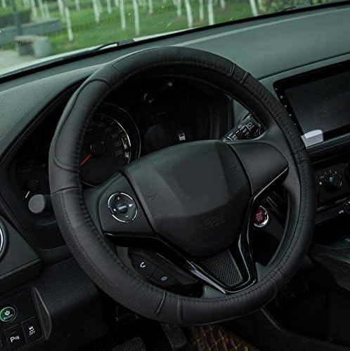 Car Leather Steering Wheel Covers Universal 15 inch/38CM - Breathable, Anti Slip & Odor Free Autour (Black)