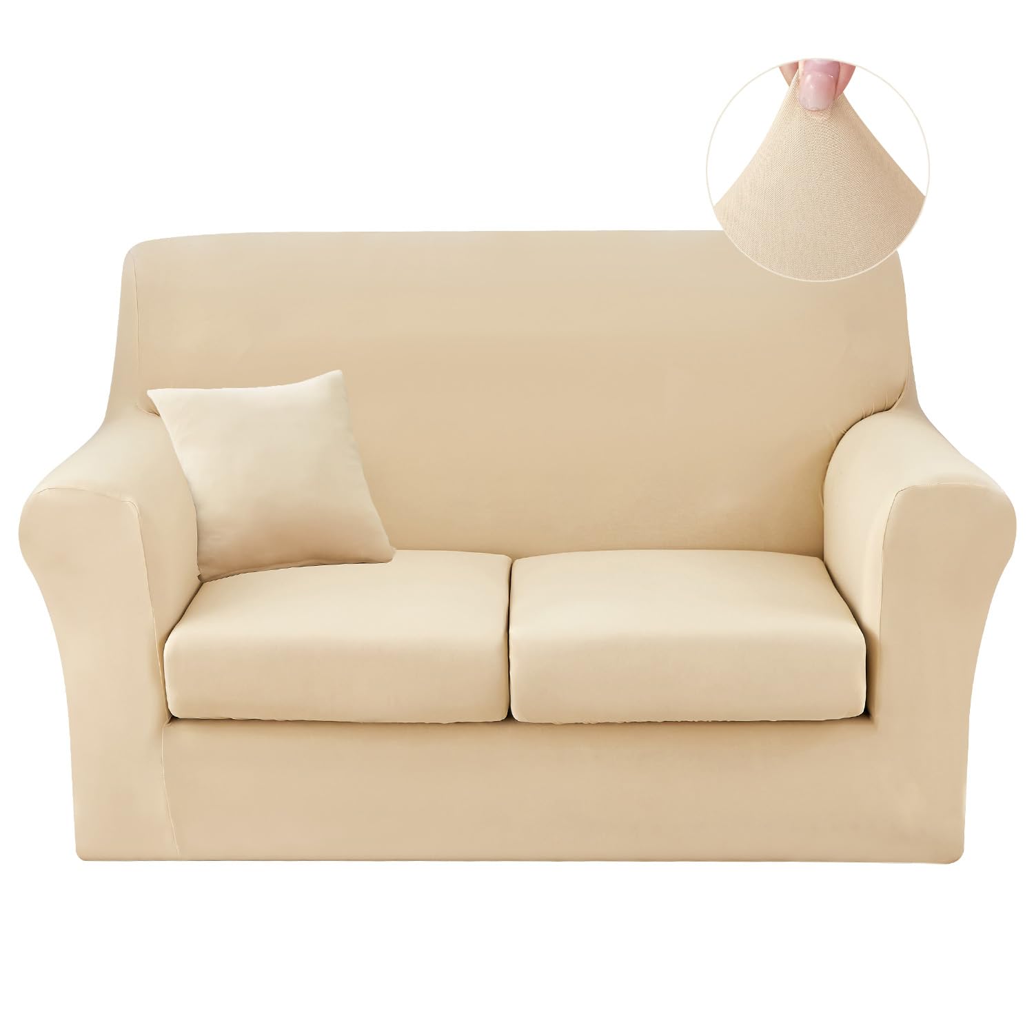 Photo 1 of JQinHome 4 Piece Stretch Sofa Cover Couch Cover, Loveseat Slipcover with 2 Separate Cushion Cover, Washable Furniture Protector for Living Room(Loveseat, Beige)