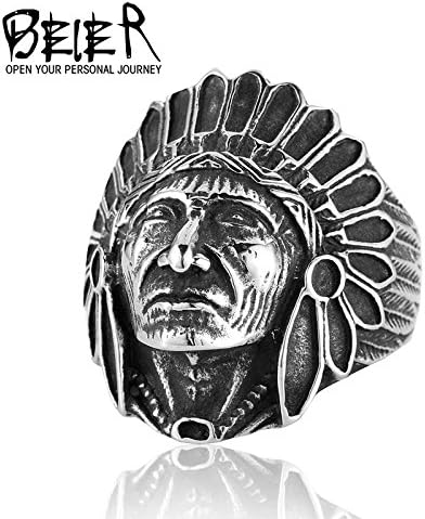 Rainy Today Ring Indiana Ring Chief Stainless Steel USA Indiana Motorcycle Rider Fashion Men's Ring BR2040 US Size 7-13 10.0