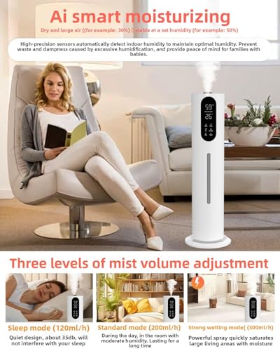 Humidifiers for Bedroom 9L Ultrasonic Cool Mist Humidifier for Large Room, Lasts 52H with 360° Nozzle, Sleep Mode & Auto Shut Off. Top Fill, 300ml/H Mist Speed, Ideal for Baby, Home, Office