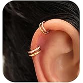 BodyBonita G23 Titanium Cartilage Earring Hoop Stacked Clicker 16G CZ Double/Triple Septum Rings Conch Piercing Jewelry Tragus Daith Helix Nose Rings Hoops for Women Silver/Gold Plated 8mm 10mm 12mm