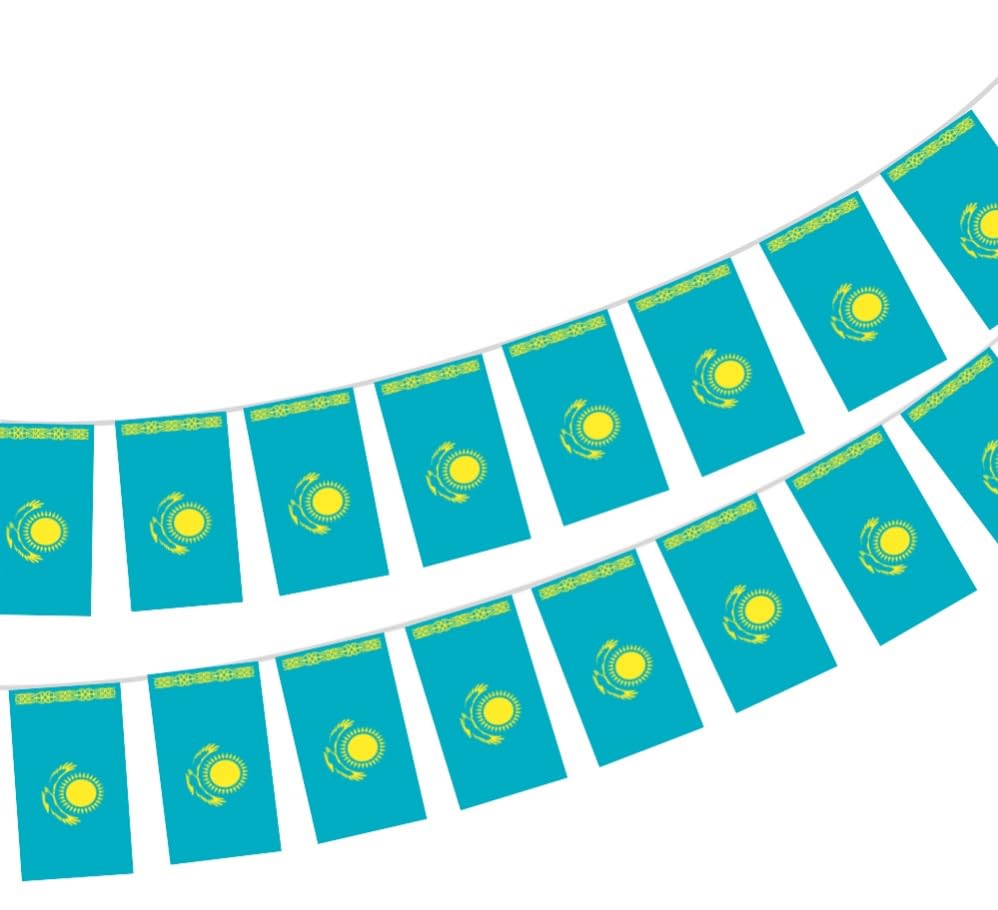 Kazakhstan Flag, 40 Pack Flag, Kazakhstan Garland 11.4M, Kazakhstan Pennants 14 x 21 cm