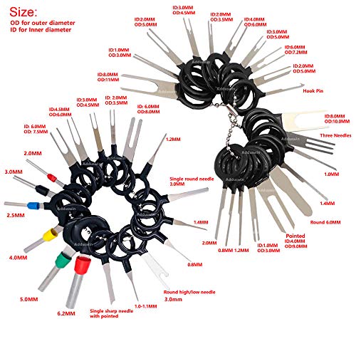 Adduswin T0023E Terminals Removal Key Tools Set for Car, Auto Electrical Wiring Crimp Connector Pin Extractor Puller Repair Remover Key Tools Set for Most Connector Terminal