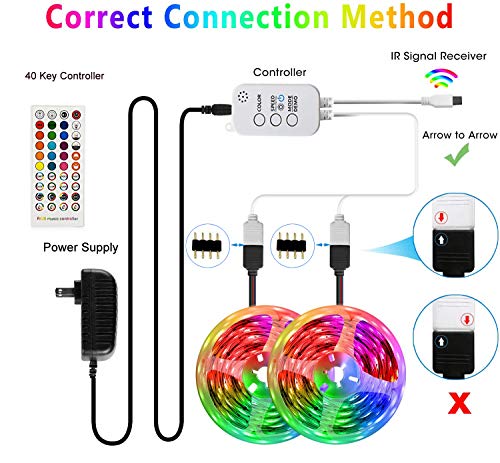 QIJIE 32.8ft RGB LED Light Strip Music Sync, App Control with Remote and 12V UL List Safety Power Supply, Color Changing LEDs Light Strip Kit for Bedroom, Ceiling, Kitchen