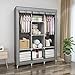 UDEAR Portable Wardrobe Closet Clothes Organizer No-Woven Fabric Cover with 6 Storage Shelves, 2 Hanging Sections and 4 Side Pockets，Grey