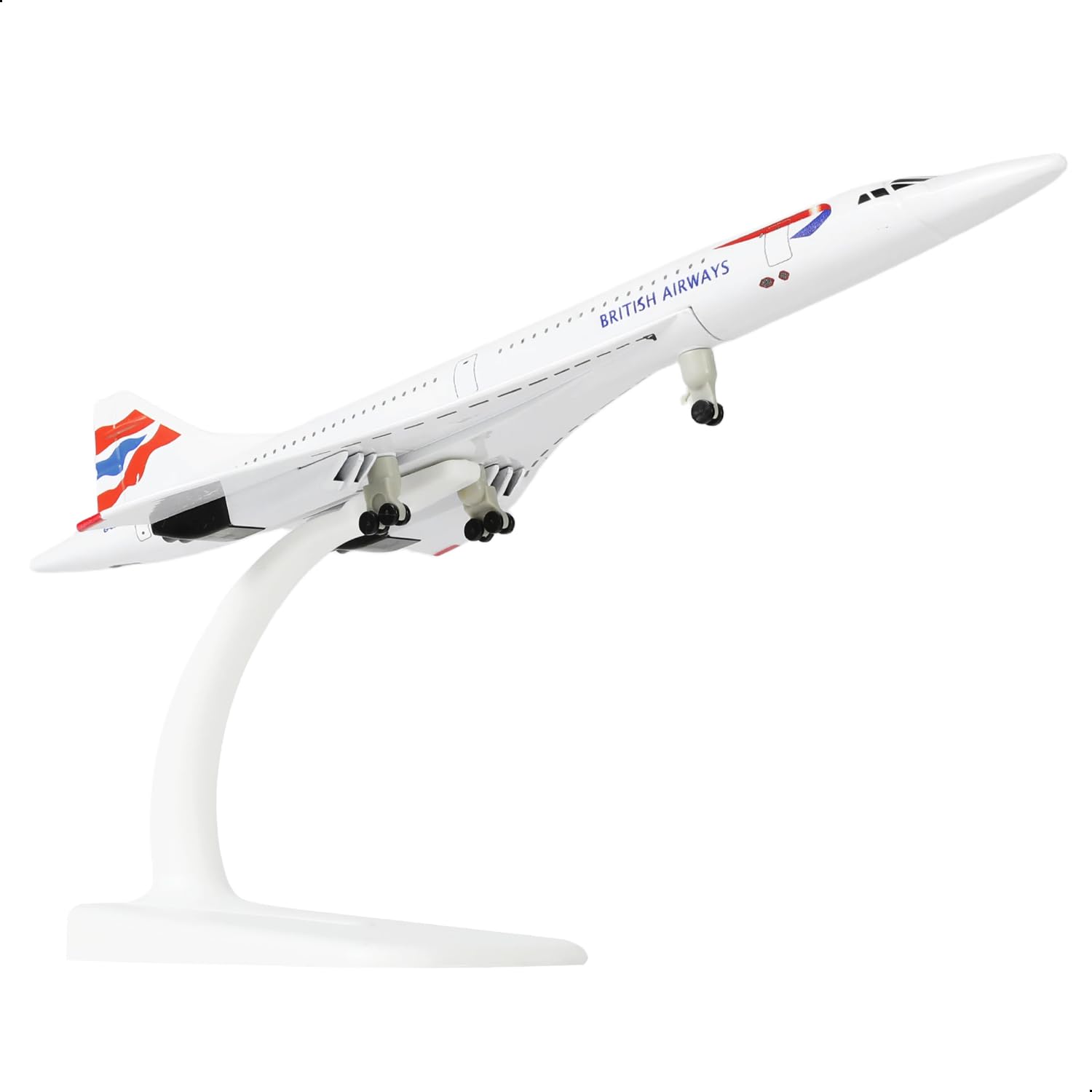 QIYUMOKE 1/300 Scale Concorde British Airways Diecast Metal Airplane Model Kit with Stand Concorde Model Plane for Adult Aviation Gifts or Aircraft Souvenirs (7.9-Inch L)