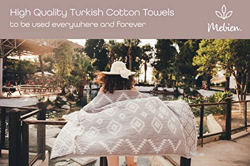 Mebien Turkish Beach Bath Towel Peshtemal-Luxury Prewashed Cotton Blanket Vintage D.Grey 33x66inches