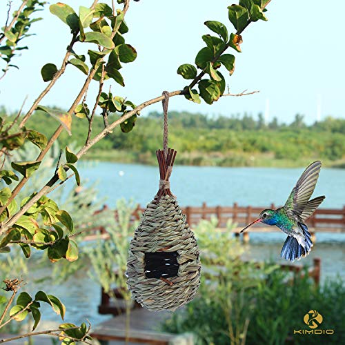 Kimdio Hummingbird Birdhouse for Outside Hanging, Grass Hand Woven Bird Nest, Natural Bird Hut for Outdoor - Drop - Thumbnail 2