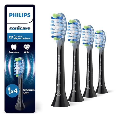 Philips Sonicare HX9044/88 C3 Premium Plaque Defense Original Replacement Brush Heads, Black, Pack of 4