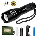 Best 007 XML T6 LED 5 Modes 1000 Lumen Ultra Bright Tactical Portable Waterproof Zoomable Adjustable Focus Flashlight with Rechargeable 18650 Lithium Ion Battery and Charger