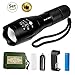Best 007 XML T6 LED 5 Modes 1000 Lumen Ultra Bright Tactical Portable Waterproof Zoomable Adjustable Focus Flashlight with Rechargeable 18650 Lithium Ion Battery and Charger