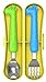 Edison Baby Flat Edge Spoon & Grooved Fork Set with Case (Baby, Giraffe Green/Blue Set)