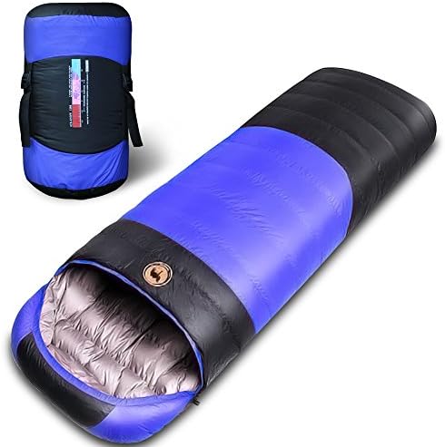 ANGIX Waterproof Duck Down Fill -13°F to 50°F Sleeping Bag, Ultralight Compression for Adults, Camping, Backpacking, Hiking (Blue, Right zip -13°F to 50°F)