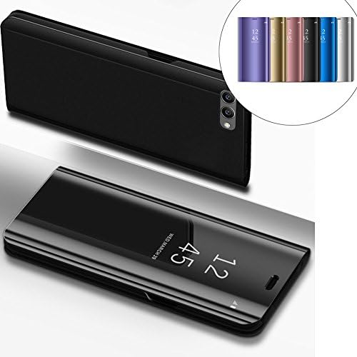 LEMAXELERS Huawei P10 Plus Case Luxury Mirror Plating Clear View Flip Leather Stand Ultra Thin Hard Shockproof Anti-Scratch Electroplate Frame Case for Huawei P10 Plus,Mirror PU:Black