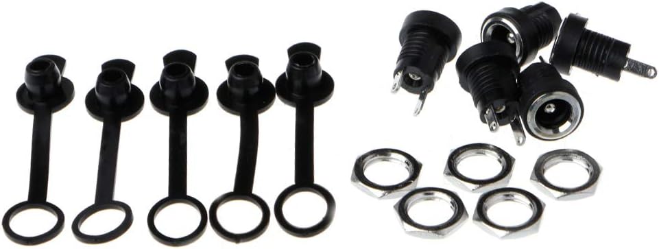 JUNESUN 5 Pcs DC-022B Power Supply Jack Socket Female Panel Mount Connector 5.5 x 2.1mm w/Cap