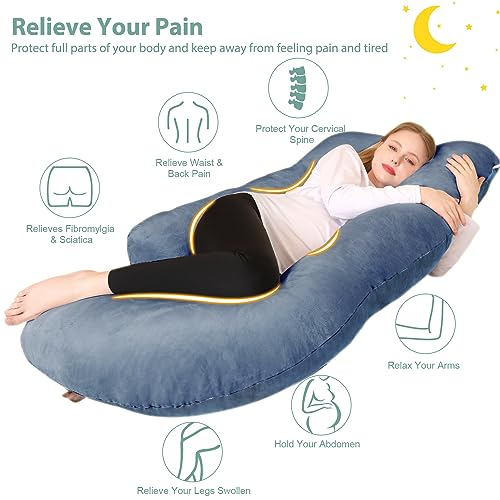Chilling Home Pregnancy Pillows for Sleeping, U Shaped Body Pillow Pregnant Pillows for Sleeping Full Body Pillow, Pregnancy Must Haves Maternity Pillows 59 in Pregnancy Body Pillow with Velvet Cover