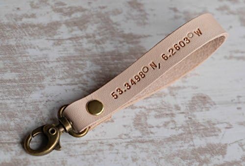 Latitude Longitude GPS Leather Keychain Mens Gift