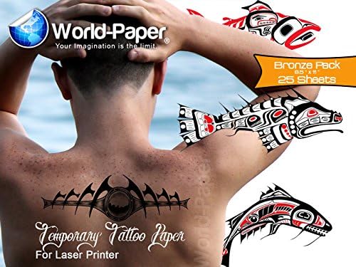 Laser Temporary Tattoo Paper, Multiple Sheets Packages 8.5" x 11" From 2 up to 25 Sheets (8.5" x 11", Bronze Pack 25 Sheets)