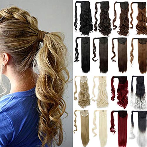 Lelinta 18″ Wavy Curly Wrap Around Ponytail Extension for Woman Synthetic Hair Extension