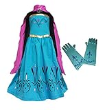 Frozen ELSA Coronation Dress + Elsa Cape + Tiara Crown + Gloves + Snowflake Wand + Braid Wig Girls Dress-up Set (6-7 Years, Blue-Purple)