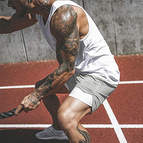 FLYFIREFLY Men's 2-in-1 Workout Running Shorts 7" Lightweight Gym Yoga Training Sport Short Pants Grey