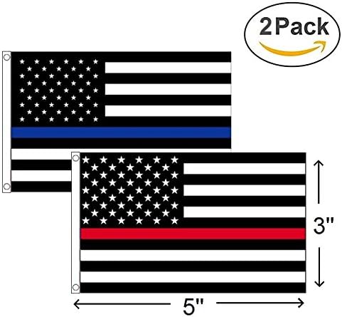 Large 3’ x 5’ Outdoor Blue Line &amp; Red Line USA Flags (2 Pack) w/ Grommets - Fade Resistant Firefighters USA Flag Pack - Canvas Head Double Stitching Police Flag - Durable, Long Lasting, Bright &amp; Vivid
