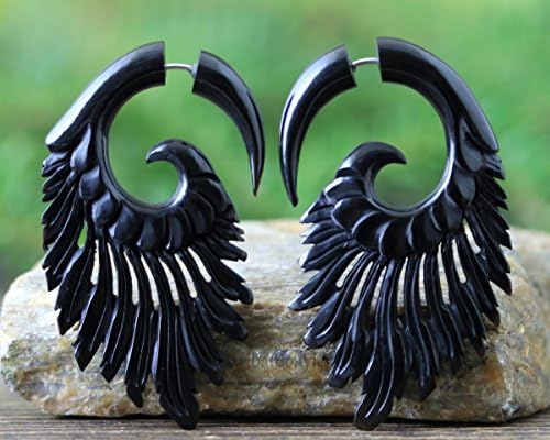 Faux Gauge Earrings - Organic Carved Horn Earrings for Regular Pierced Ears - Handmade Jewelry