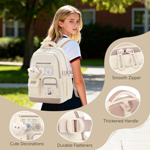 Tanou Girls Backpack, Large Capacity School Bag Teenager School Bags Waterproof Polyester Fashion School Bags with Star Pendant for Primary School and College