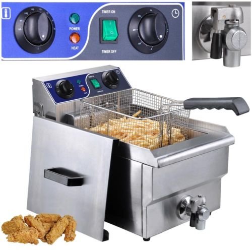 Click Here to See More Images Commercial Electric 10L Deep Fryer w/ Timer Drain #430 SS French Fry Restaurant
