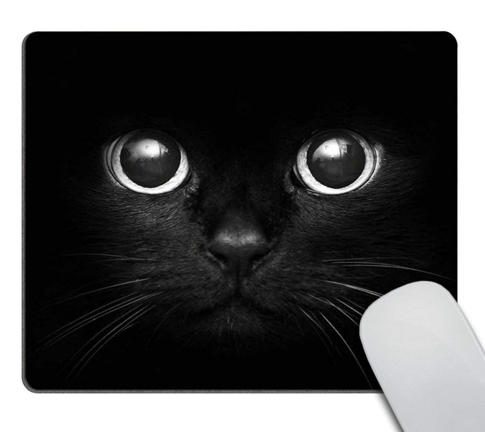 Wasach Black Cat Gaming Mouse Pad Custom, Black Cat With White Eye Looking Design Non-Slip Rubber Mouse Pad for Computers Desktops, PC, Laptop