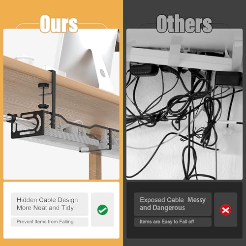 Under Desk Cable Management Tray Long 1 Pack A non drilling table cable basket for storing extension cords, a screw free and tidy wire organizer clip, suitable for homes, offices,kitchens, etc
