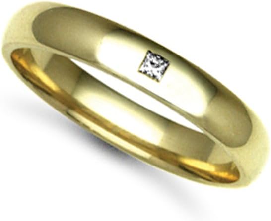 Jewelco London 18ct Yellow Gold 4mm Court Diamond set 5pts Solitaire Wedding / Commitment Ring