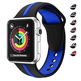 WHLIHUSU Thin Blue Line Sport Band Compatible for Apple Watch 42mm/44mm, Soft Silicone Sport Strap Replacement iWatch Bands Compatible Apple Watch Wristbands Series 4 3 2 1 Nike+ (M/L,Black & Blue)