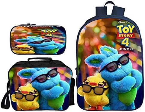 TREES Daypack set 3D Printing Toy Story 4 Pattern Lightweight Student Bookbags Insulated Lunch Bag Pencil Case 3 pieces,f