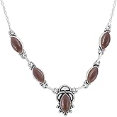 Natural Smoky Quartz Marquise Shape Gemstones Necklace for Women - 925 Silver Plated June Birthstone Brown Stone Vintage Style Handmade Jewelry - Wedding Gift for Her