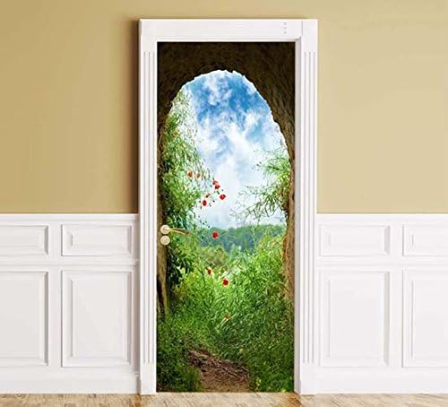 Door Sticker Mural Garden Arch - Peel & Stick Removable Decole, Skin, Wrap, Decal, Poster, Fantasy, Flovers. All Sizes! (30"x80")