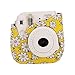 Sunmns Lovely Flower Denim Fabric Camera Case Bag with Shoulder Strap for Fujifilm Instax Mini 8/ 8+ Instant Camera, Yellow
