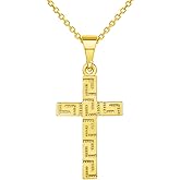 Jewelry America 14k Yellow Gold Greek Key Religious Latin Cross Pendant Necklace (Reversible)
